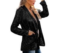 Blazer Jacket Ladies Outerwear Office Casual Stand Collar Jackets Tailored Fit Elegant Formal Party Concert Sequin Black