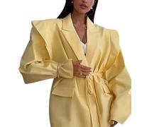 Blazer Jacket Women Womens Ladies Oversized Fit Blazer Jackets Suit Jacket Ladies Casual Blazers Work Jackets Work Coat for Women Lady Long Sleeve Informal Relaxed Blazers Womens Plus Size Yellow L