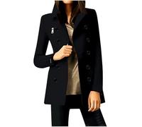 Blazer Jackets for Women UK Double Breasted Lapel Trench Coats Woolen Winter Jacket Peacoats Smart Casual Suit Jacket Long Sleeve Formal Jacket Plain Slim Fit Dress Jacket Duffle Coats