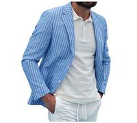 Blazer Men's Blazer Suit Jacket Regular Fit Stripes Business Suit Coat White Classic Sport Slim Fit Suit Jacket Modern Casual Jacket Wedding Party Tuxedo Dinner Jacket, blue, L