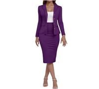 Blazer Set for Women UK Clearance,Ladies Lapel Button 3/4 Sleeve Solid Color Blazers and Formal Skirts Two Piece Outfits Spring Summer Office Elegant Slim Dressy Coat 2 Pieces Suit Co ord Set S-XXL