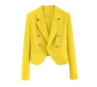 Blazer Short Women's Lightweight Cropped Business Blazer Jacket Casual Open Long Sleeve Short Work Office Suit Fashion Trends Leisure Jacket with Reverse Elegant Suit Jacket Casual Versatile, yellow