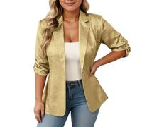Blazer Women Coat - Stylish Casual Solid Color Jacket For Work Business Attire And Daily Outfits (Gold XXL)
