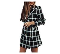 Blazer Women's Elegant Long Waisted Suit Jacket Long Sleeve Mountain Jacket Elegant Checked Summer Jacket Spring Summer Checked Jacket Shirt Jacket Plaid Coat Bussiness Blazer Jacket, black, Medium