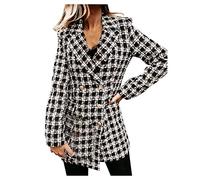 Blazer Women's Elegant Long Waisted Suit Jacket Long Sleeve Mountain Jacket Elegant Checked Summer Jacket Spring Summer Checked Jacket Shirt Jacket Plaid Coat Bussiness Blazer Jacket, gray, Medium