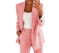 Blazer Women's Sporty Fitted Jacket Elegant Long Summer Jacket Lightweight Women's Blazer Plain Cardigan Large Sizes Long Blazer Summer Transition Jacket Women's Jackets Business Suit Jacket, pink, 18