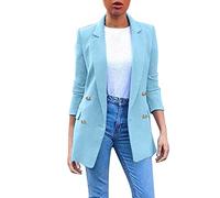 Blazer Women's Sporty Tailored Long Blazer Spring Summer Transition Jacket Long Sleeve Cardigan Business Suit Jacket Large Sizes Women's Blazer Oversize Jacket Lightweight Summer Jacket, sky blue, 18