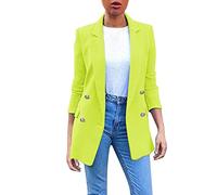 Blazer Women's Sporty Tailored Long Blazer Spring Summer Transition Jacket Long Sleeve Cardigan Business Suit Jacket Large Sizes Women's Blazer Oversize Jacket Lightweight Summer Jacket, yellow, 26