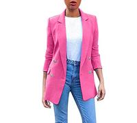Blazer Women's Sporty Tailored Long Blazer Spring Summer Transition Jacket Long Sleeve Cardigan Business Suit Jacket Large Sizes Women's Blazer Oversize Jacket Lightweight Summer Jacket, Hot pink, 10