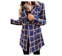 Blazer Women's Sporty Wool Jacket Checked Long Blazer Cotton Trench Coat Casual Winter Jacket Double Breasted Spring Jacket Fitted Transition Jacket Outdoor Trench Coat Lapel Cardigan Elegant Business