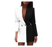 Blazer Women's Two-Tone - Oversized Blazer Women's 80s - Elegant Modern Knee-Length Blazer Dress for Wedding Sweat Blazer Long Blazer Fitted Sporty Sweat Blazer Fitted Blazer Jacket Long, White, XXL