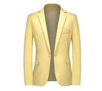 Blazers for Men UK,Mens Lightweight Jackets Casual Summer 1 Button Blazer Notched Lapel Solid Colour Business Suit Fully Lined Sport Coat with Pockets for Everyday Wear Yellow L