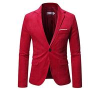 Blazers for Men UK Slim Fit Suit Vintage Corduroy Jacket Formal Classic One Buttons Lightweight Wedding Coats Sophisticated Style Jacket for Business and Casual Occasions (c-Red, M)