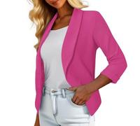 Blazers for Women UK 3/4 Ruched Sleeve Open Front Cardigans Suit Jacket Front Lined Womens UK Regular Fit Crop Shrug Jackets Smart Cover Up Stretch Outerwear Top Short Coat Coverups Hot Pink