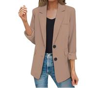 Blazers for Women UK Casual 3/4 Ruched Sleeve Open Front Cardigans Work Office Womens Coats Formal Jacket Top Solid Color Notch Collar Italian Ladies Blazer Coats