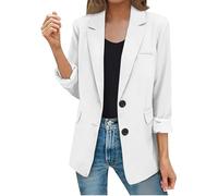 Blazers for Women UK Casual 3/4 Ruched Sleeve Open Front Cardigans Work Office Womens Coats Formal Jacket Top Solid Color Notch Collar Italian Ladies Blazer Coats
