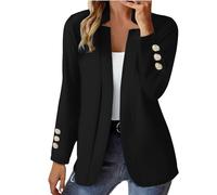Blazers for Women UK Casual 3/4 Ruched Sleeve Open Front Cardigans Work Office Womens Coats Formal Jacket Top Solid Color Notch Collar Italian Ladies Blazer Coats A-Black