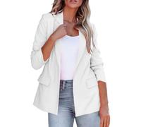 Blazers for Women UK Casual Long Ruched Sleeve Suit Plain Open Jackets Office Formal Suits with Pockets Button for Ladies Notched Lapel Workwear Elegant Classic Formal Work Office White