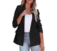 Blazers for Women UK Casual Long Ruched Sleeve Suit Plain Open Jackets Office Formal Suits with Pockets Button for Ladies Notched Lapel Workwear Elegant Classic Formal Work Office Black