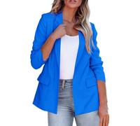 Blazers for Women UK Casual Long Ruched Sleeve Suit Plain Open Jackets Office Formal Suits with Pockets Button for Ladies Notched Lapel Workwear Elegant Classic Formal Work Office Blue