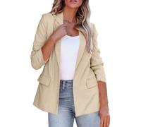 Blazers for Women UK Casual Long Ruched Sleeve Suit Plain Open Jackets Office Formal Suits with Pockets Button for Ladies Notched Lapel Workwear Elegant Classic Formal Work Office Khaki