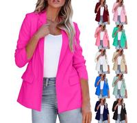 Blazers for Women UK Casual Long Ruched Sleeve Suit Plain Open Jackets Office Formal Suits with Pockets Button for Ladies Notched Lapel Workwear Elegant Classic Formal Work Office Hot Pink
