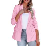 Blazers for Women UK Casual Long Ruched Sleeve Suit Plain Open Jackets Office Formal Suits with Pockets Button for Ladies Notched Lapel Workwear Elegant Classic Formal Work Office Pink