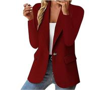 Blazers for Women UK Casual Long Sleeve Suit Jacket One Button Lightweight Casual Smart Formal Jackets Without Pockets Business Work Office Blazer Coat Plain Outerwear Wine