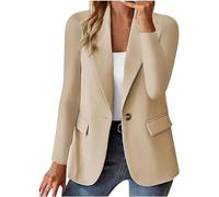 Blazers for Women UK Casual Long Sleeve Suit Jacket One Button Lightweight Casual Smart Formal Jackets Without Pockets Business Work Office Blazer Coat Plain Outerwear Beige