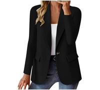 Blazers for Women UK Ladies Elegant Solid Long Sleeve Button Blazer Suits Classic Fall Formal Business Suit Jackets Open Front Work Office Outerwear Plus Size Long Jackets for Women UK Black XXL