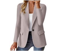 Blazers for Women UK Ladies Elegant Solid Long Sleeve Button Blazer Suits Classic Fall Formal Business Suit Jackets Open Front Work Office Outerwear Womens Jacket Long Beige L