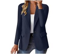 Blazers for Women UK Ladies Elegant Solid Long Sleeve Button Blazer Suits Classic Fall Formal Business Suit Jackets Open Front Work Office Outerwear Long Jackets for Women UK Navy L