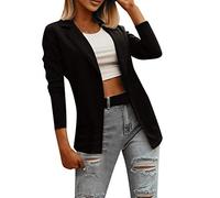 Blazers for Women UK, Ladies Jackets Longline Blazer Casual Open Front Coat Plus Size Formal Lapel Suit Jacket for Work Office Business Black L