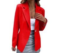 Blazers for Women UK, Ladies Long Lapel Blazer Tailored Long Sleeve Oversized One Button Coat Jacket Formal Suit Jackets Work Wear Red L