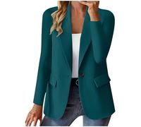 Blazers for Women UK Open Front One Button Long Sleeve Blazer Jacket Ladies Business Casual Jackets Wedding Guest Elegant Outerwear(Teal Blue, S) regenjacke wasserdicht damen