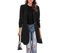 Blazers for Women UK Plus Size - Women'S Suit Jackets Long Women Blazer 3/4 Sleeves Lightweight Ladies Blazers UK Longline Holiday Casual Coats with Buttons Single Breasted Women Blazer Solid Black