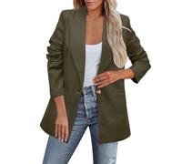 Blazers for Women UK, Womens Jackets Longline 3/4 Ruched Sleeve Blazer Casual 1 Button Coat Formal Lapel Suit Jacket for Office Business Khaki XXL