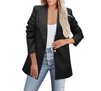 Blazers for Women UK, Womens Jackets Longline 3/4 Ruched Sleeve Blazer Casual 1 Button Coat Formal Lapel Suit Jacket for Office Business Black 3XL