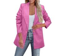 Blazers for Women UK, Womens Jackets Longline 3/4 Ruched Sleeve Blazer Casual 1 Button Coat Formal Lapel Suit Jacket for Office Business Pink XL