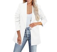Blazers for Women UK, Womens Jackets Longline 3/4 Ruched Sleeve Blazer Casual 1 Button Coat Formal Lapel Suit Jacket for Office Business White L