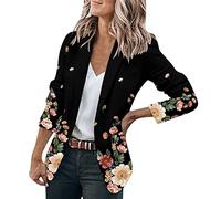 Blazers for Women UK, Womens Long Lapel Blazer Tailored 3/4 Ruched Sleeve Jacket Oversized Floral Open Front Coat Formal Work Clothes Suit Black XL