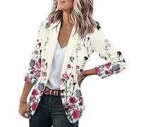 Blazers for Women UK, Womens Long Lapel Blazer Tailored 3/4 Ruched Sleeve Jacket Oversized Floral Open Front Coat Formal Work Clothes Suit Pink S