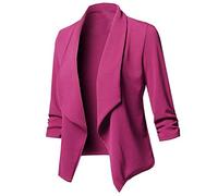 Blazers for Women UK, Womens Ruched Sleeve Blazer Elegant Ladies Office Work Wear Open Front Cardigan Blazer Casual Jackets Regular Fit Hot Pink 3XL
