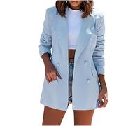 Blazers Jacket for Women UK Clearance Ladies Solid Lapel Blazer Suit Long Sleeve Elegant Coat Pockets Cardigan Tops Plus Size Casual Work Wear Business Office Formal Outwear Suits Sky Blue