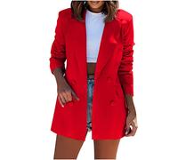Blazers Jacket for Women UK Clearance Ladies Solid Lapel Blazer Suit Long Sleeve Elegant Coat Pockets Cardigan Tops Plus Size Casual Work Wear Business Office Formal Outwear Suits Red