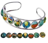 Blazing Autumn Van Gogh Cuff Bracelet Self Portrait Art Glass Dome Handmade, Medium, no gemstone, Medium, no gemstone