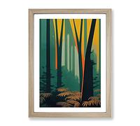 Blazing Forest Abstract Framed Print | A2 Oak Framed Wall Art | Ready to Hang | Abstract Landscape Picture | Living Room Bedroom Lounge Office