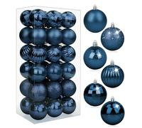 BLAZOR Christmas Baubles, 36pcs Mixed Styles (Shiny, Matte, Glitter, Shimmer, Checks, Pumpkin) Navy Blue, 4cm Round Hanging Ornaments for Christmas Tree, Wedding, Party
