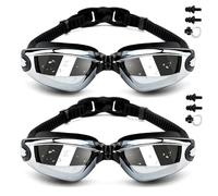 Blazyo Swimming Goggles Pack of 2, Electroplated Anti Fog Leak Proof Swim Goggles for Men Adults, UV Protection Crystal Clear Vision with Free Protection Case, Nose Clip and Earplugs