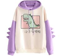Blbcyny Dinosaur Hoodie Ladies Fashion Casual Pullover Long Sleeve Cartoon Sweater Cute Dinosaur Ladies Top